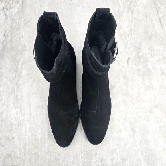 Rag & Bone Moto Boots Size 6.5 Black Suede Biker Block Heel Chelsea Ankle Bootie - Picture 3 of 12